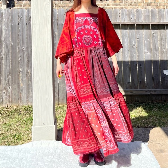 Handmade Earthy Voluminous Maxi Bandana Dress SKU 02265 Red Rose - Picture 6 of 16